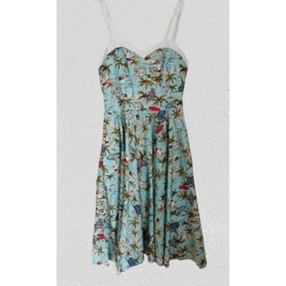 Magnolia Park Retro Route 66 Palm Tree Print Fit & Flare Sundress Adjustable Str - Picture 1 of 8